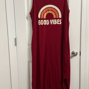 SHEIN Red Maxi Dress with Rainbow Graphic